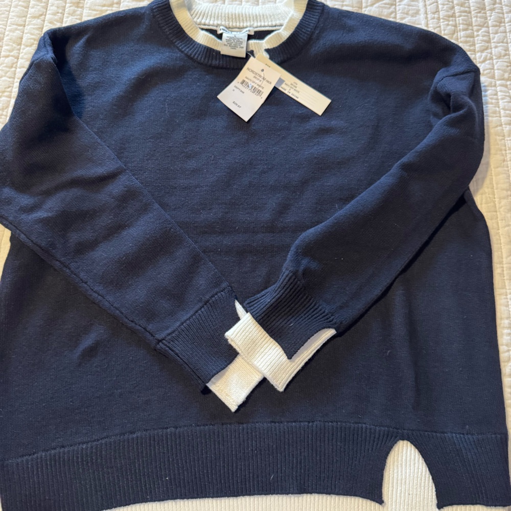Sweet Romeo Navy and White Crew Neck Sweater
